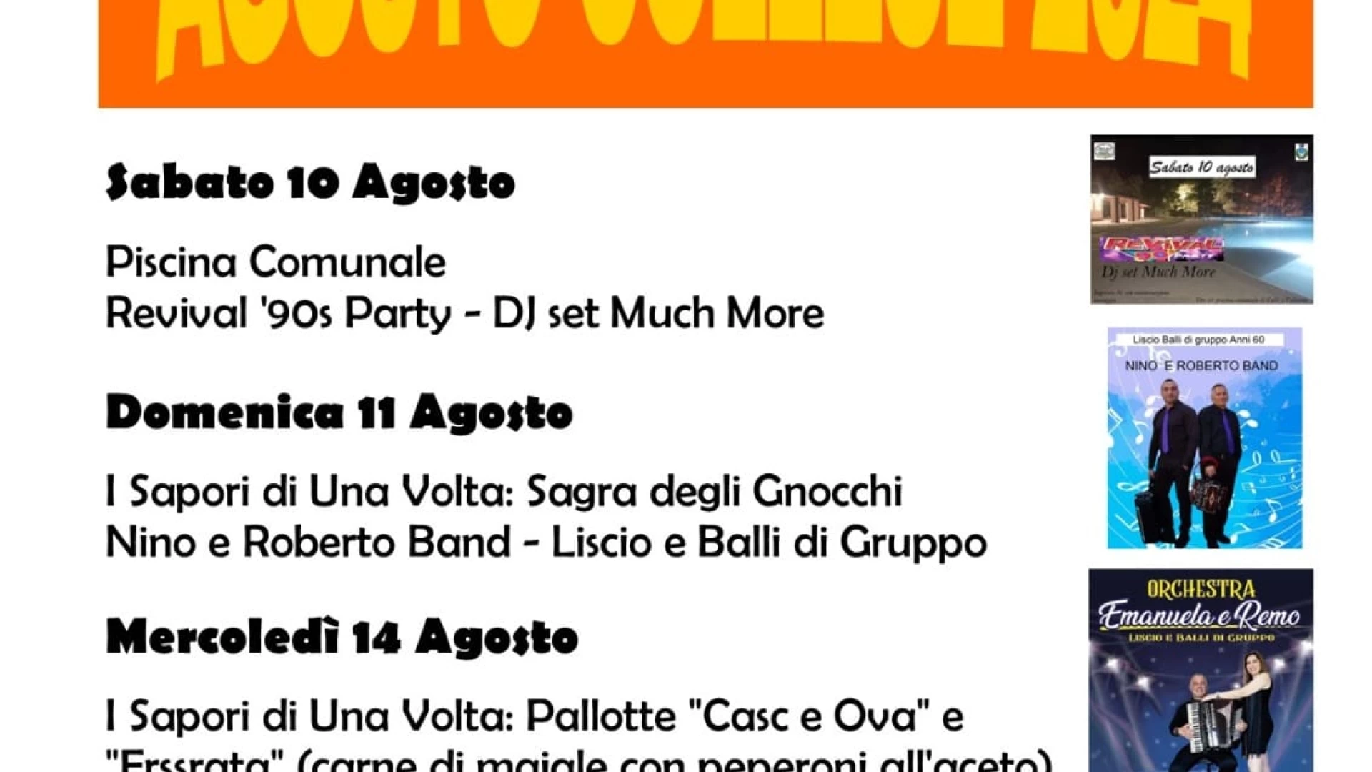 Colli a Volturno: la Pro Loco propone il cartellone dell'Agosto collese 2024. Numerose serate musicali e gastronomiche